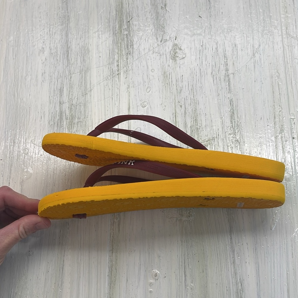 Victoria's Secret PINK Yellow/Maroon Tiger Flip Flops Sz S - Picture 9 of 9